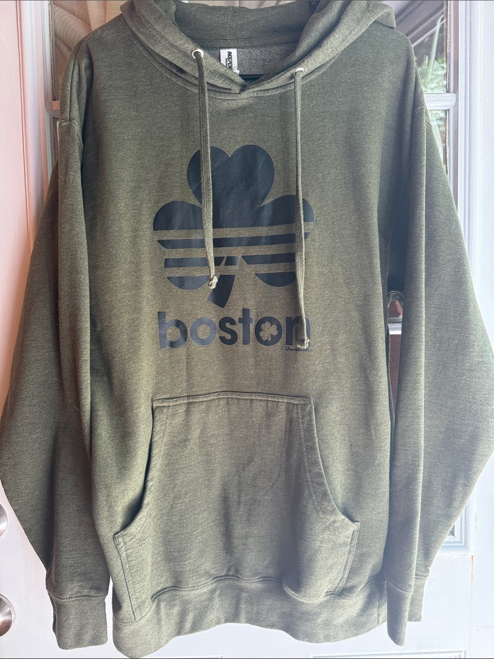 Men's Olive Green Boston Logo Pullover Hoodie - Picture 2 of 4